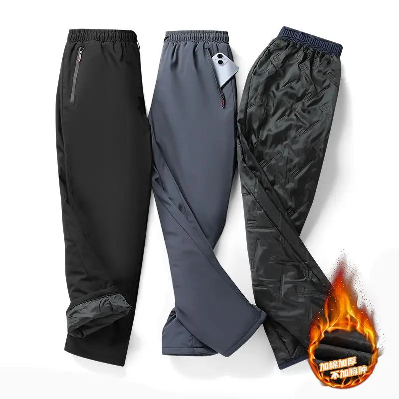 

Autumn/Winter Men's Straight-Leg Pants Plush Thickened Waterproof Warm Cotton Trousers Casual Cold-proof Oversize Thermo Pants