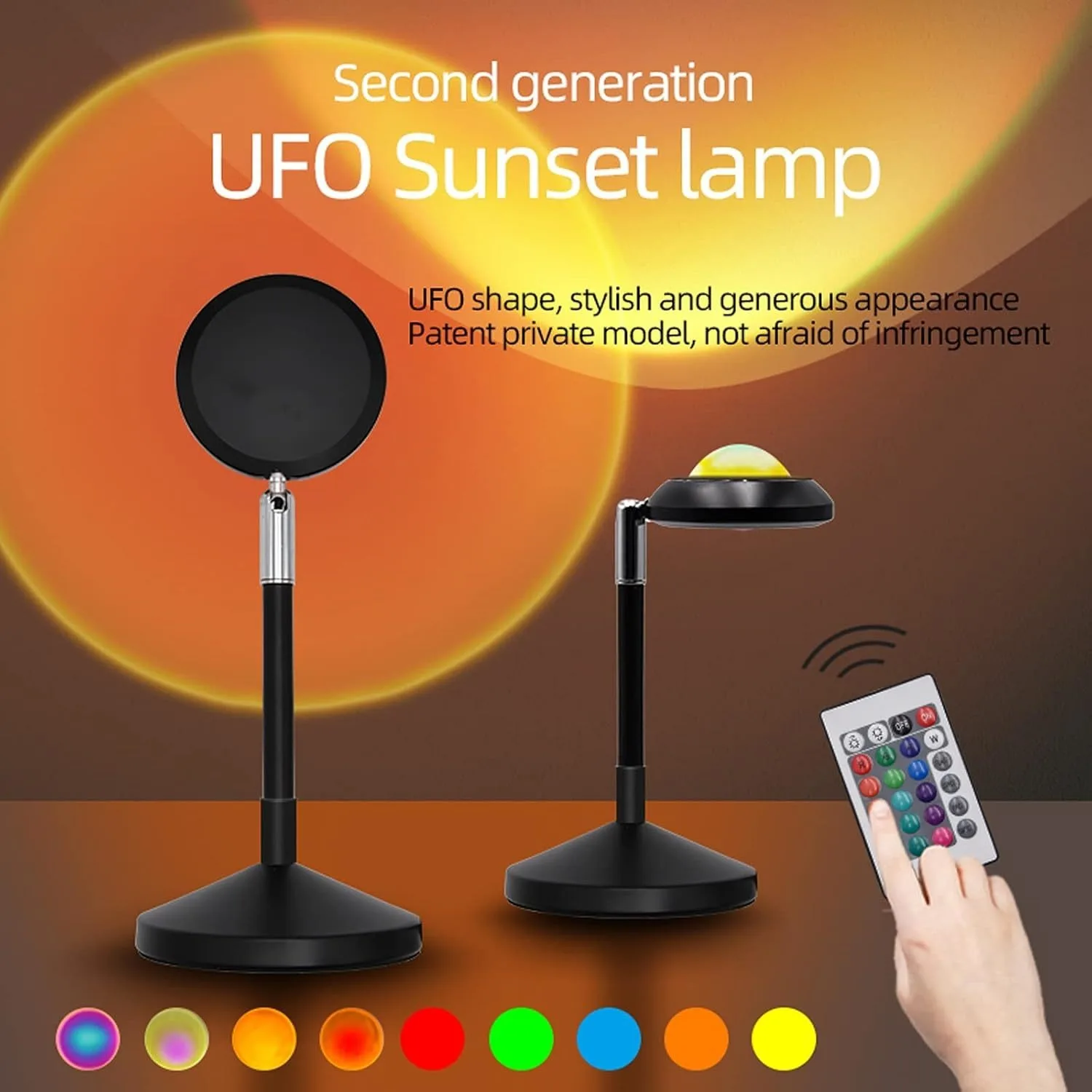 Projecteur LED USB veilleuse RGB coucher de soleil atmosphère veilleuse, avec télécommande, utilisé pour la photographie de décoration de pièce