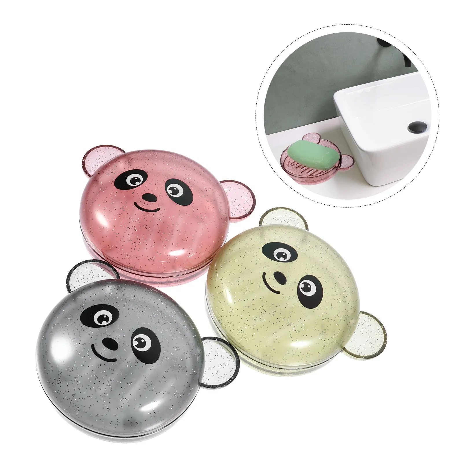 

3pcs Cartoon Boxes Panda Shape Hollow Design Holder Drain Bathroom Creative Saver Double Layer Soap Dish Practical Soap