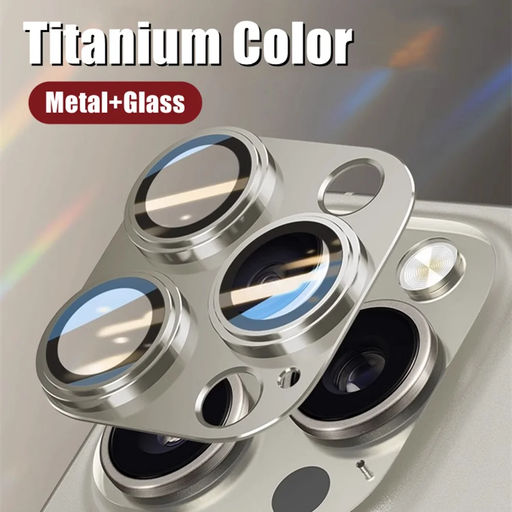 

Titanium Color Metal Ring Camera Protector Cap for IPhone 15 Pro Max 15 Plus Tempered Glass Lens Protection Accessories