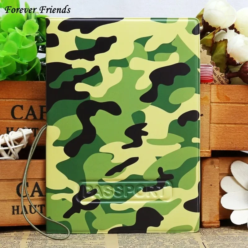 

ForeverFriends PU&PVC Passport Holder Cover ID Credit Card Cover Bags Folder for Travel - army's green pattern