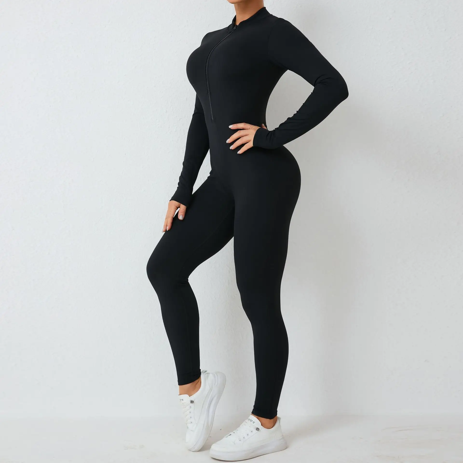 Half Zipper Jumpsuit for Women Full Sleeve Sport Jumpsuit Slim Active Wear Overalls Clothes Yoga Fitness Autumn