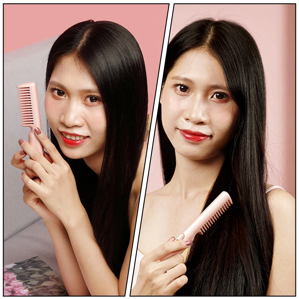 Peigne à friser 2 en 1, lisseur de cheveux, brosse chauffante avec câble USB
