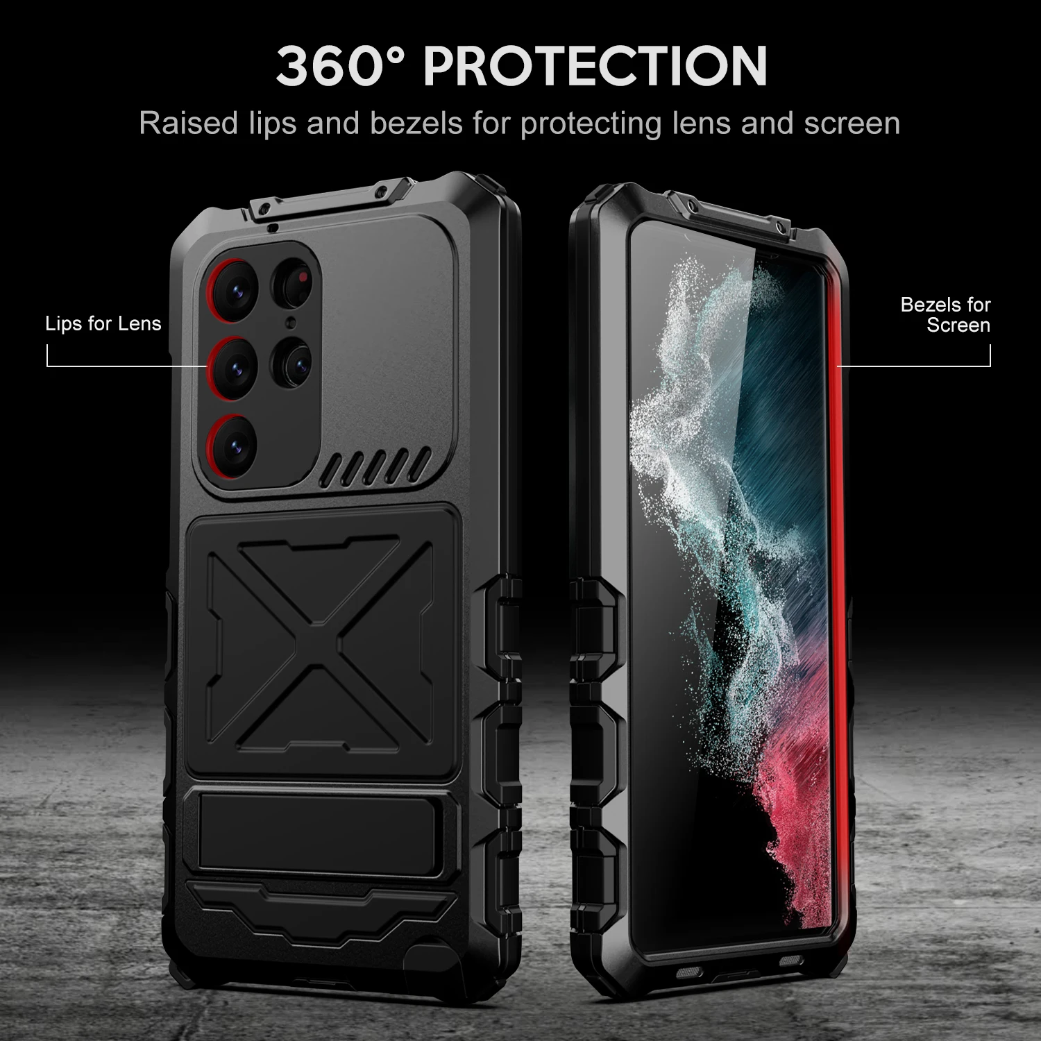 360 Full Protection Heavy Duty Metal Armor Case For Samsung Galaxy S23 Ultra 5G Shockproof Case Stand With Glass Film Cover Capa