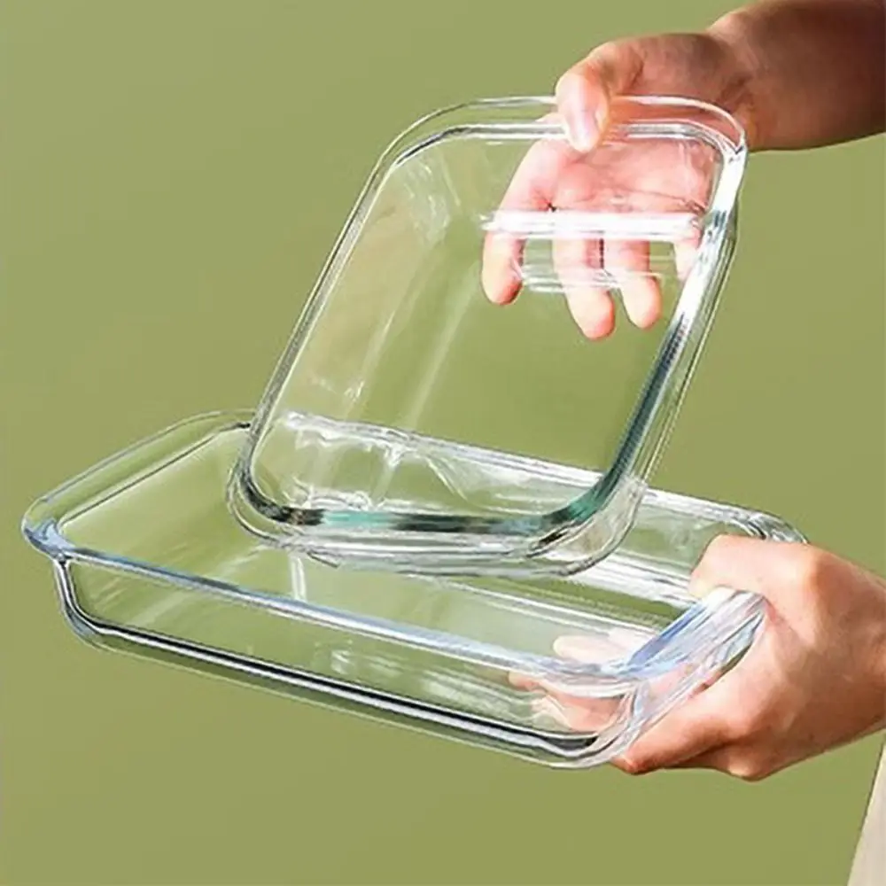 

Rectangular Glass Baking Dish High Temperature Resistant with Lid Baking Pans Thickened Food Keep Fresh Box Oven