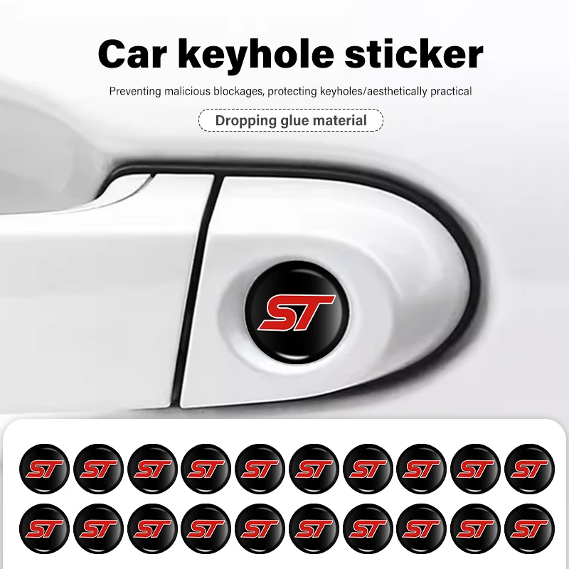 8pcs Car Logo Door Keyhole Sticker Lock Hole Protector Sticker For Ford ST Racing Performance Focus Mk2 Mk3 MK4 Fiesta Ranger