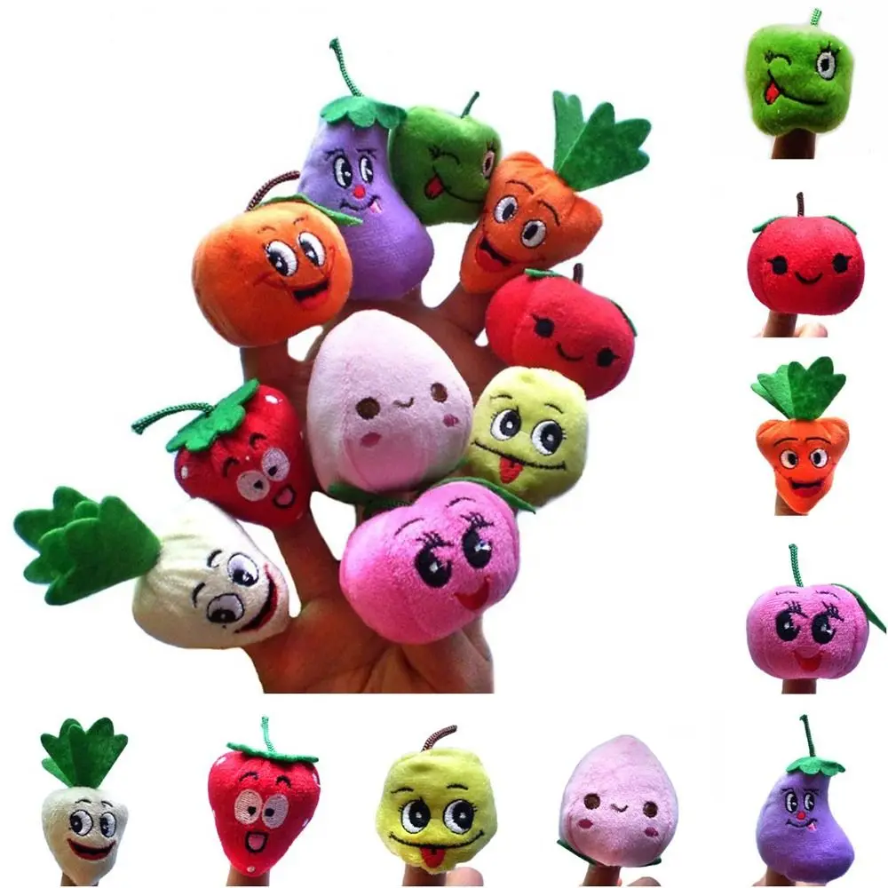 10 PCS Cartoon Fruit/Vegetable Finger Puppets Toys Cute Different Finger Puppet Set Mini Teaching Role-Playing Puppets