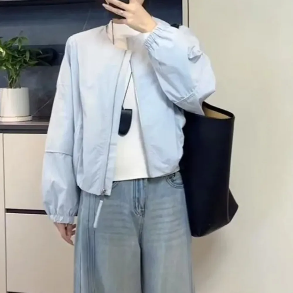 

Корейская версия, простое женское однотонное короткое пальто с круглым вырезом, новинка весны 2024, женская повседневная свободная куртка Джокер, маленькая верхняя одежда