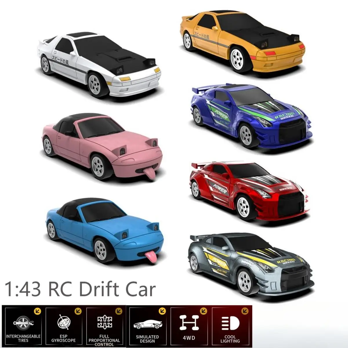 1/43 RC Drift Car with Gyroscope Full Proportion 2.4G 4WD Remote Control Car Simulation Model Racing Car Toys Gift JJRC C8827