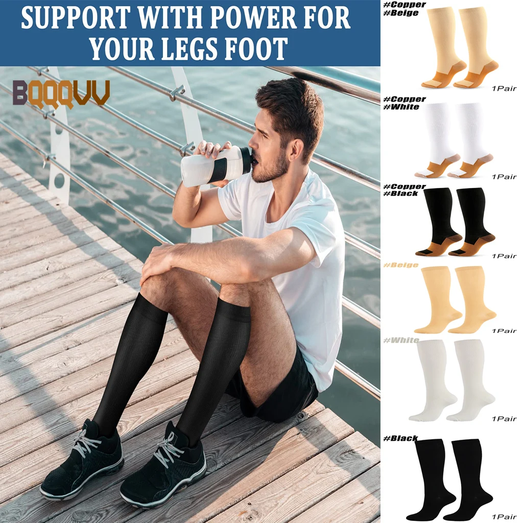 Copper Compression Socks for Men and Women, Anti Fatigue, Pain Relief, Graduated Unisex Stockings, Knee High, 15-20 mmHg, 1Pair