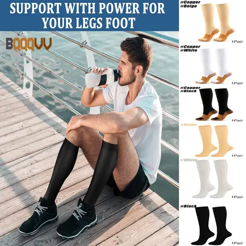 Copper Compression Socks for Men and Women, Anti Fatigue, Pain Relief, Graduated Unisex Stockings, Knee High, 15-20 MMHg, 1Pair