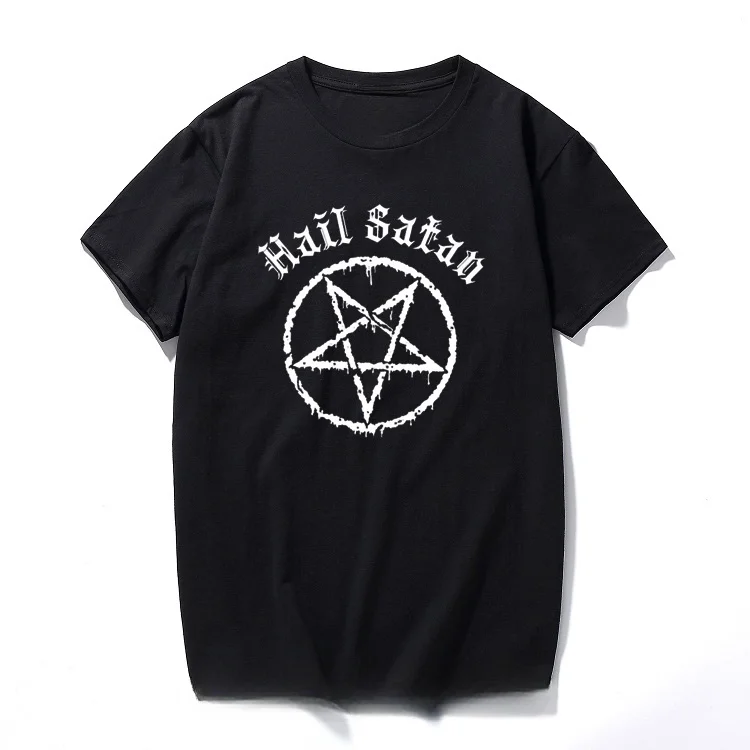 heavyweight Hail Satan Pentagram rock goth unholy  punk emo alternative Gift Top Fashion streetwear tee shirt homme