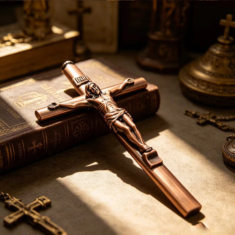

Luxury Gold Metal Crucifix Cross Pen Jesus Christ Religious Christian Stationery Gift for Office School Students Prayer Decor