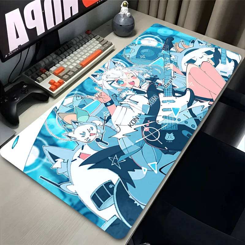 Shirakami Fubuki Mouse Pad Laptop Hololive Black and White Keyboard Rug PC Kawaii Anime Girl Mousepad XXL Gamer Cabinet Desk Mat