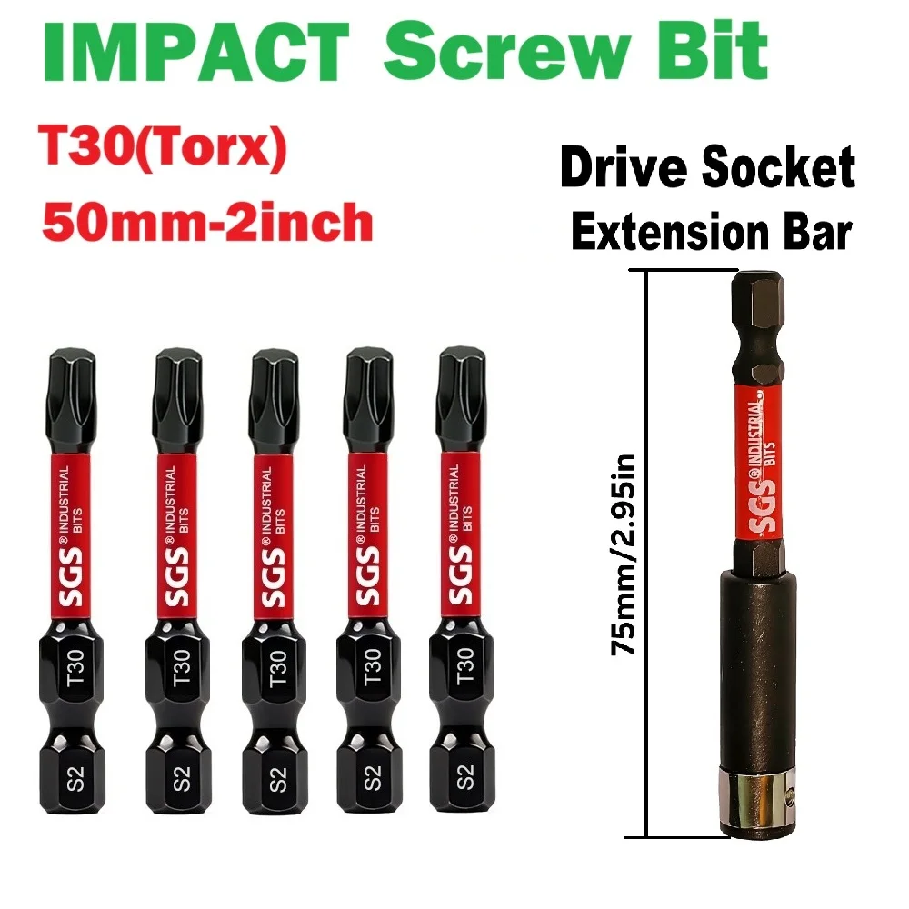 2 Zoll (50mm) Hochleistungs-Magnetischer Elektroschraubendreher-Bit-Satz, Torx-Typ Schraubendreher-Bits, S2 Legierungsstahl, T30 Stern-Schraubendreher-Bit-Set – Detail 2