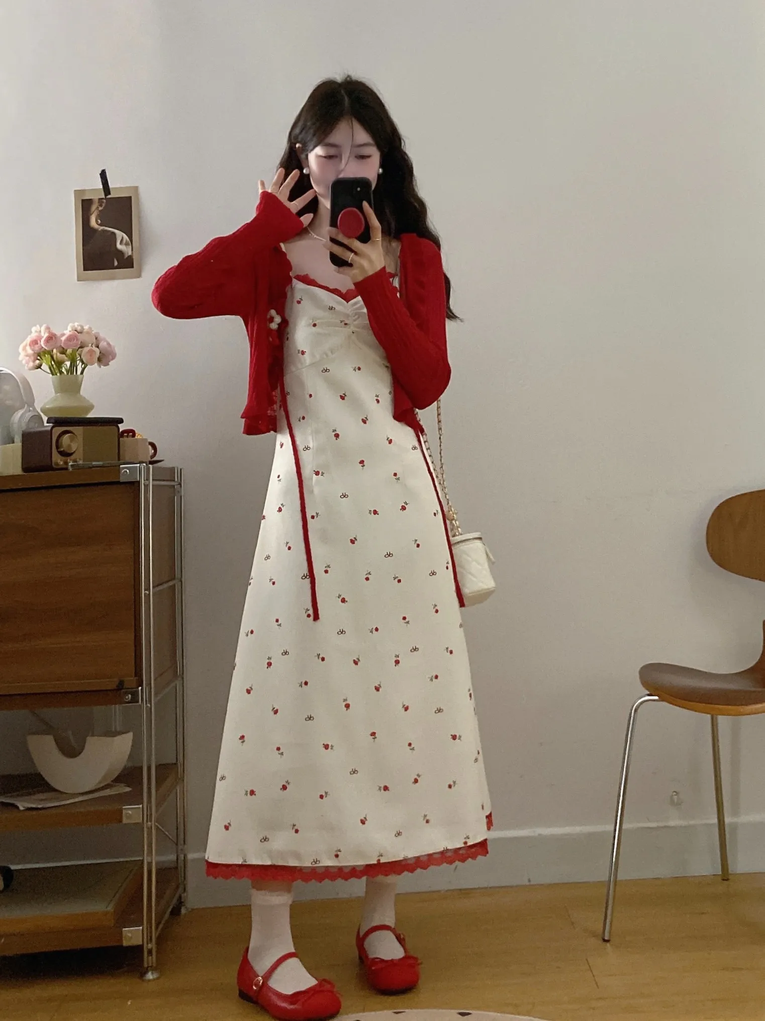 

plus Size Women's Sweet Lace Splice Strap Dr Summer New Red Open Cardigan Top Set Korean Sle Slim Fit High Waist Midi Dr