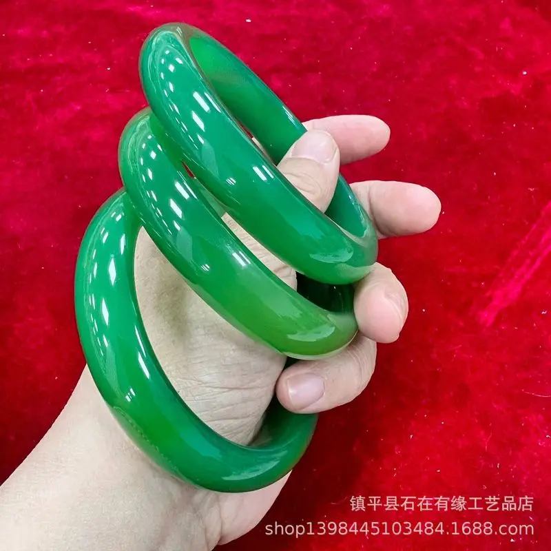 Natural Imperial Chalcedony , Ice , Full Green Emerald Agate Jade Bracelet