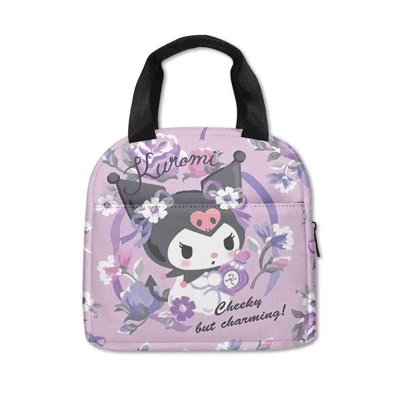 Sanrio Anime Kuromi Portable Bento Tote Bag Cartoon Student Food Insulation Cooler Lunch Box Bag Multifunctional Storage Handbag