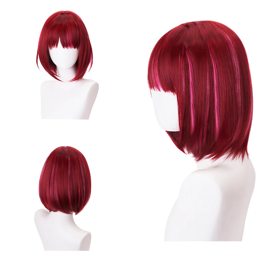 أنيمي عالي الجودة أوشي نوكو كانا أريما ‌ ‌   شعر مستعار صناعي كوسبلاي مقاس 12 بوصة باللون الأحمر الخمري، شعر مستقيم مميز للاستخدام اليومي، طبيعي