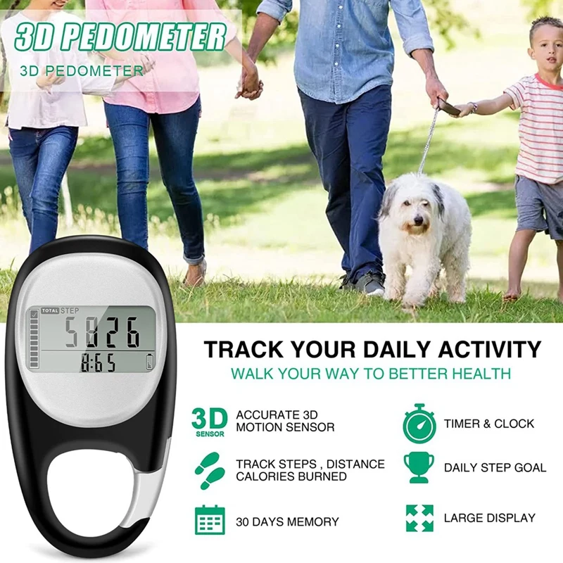 Pedometer For Walking, Portable Walking Pedometer 3D Step Counter, Simple Electronic Steps Tracker With Carabiner Durable