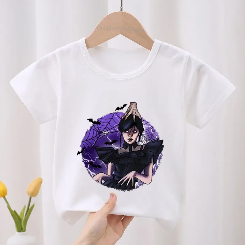 New Hot Serials Wednesday Addams Kids T-shirt Fashion Children's Clothes Summer Baby Girls Clothing Boys Short Sleeve T Shirts