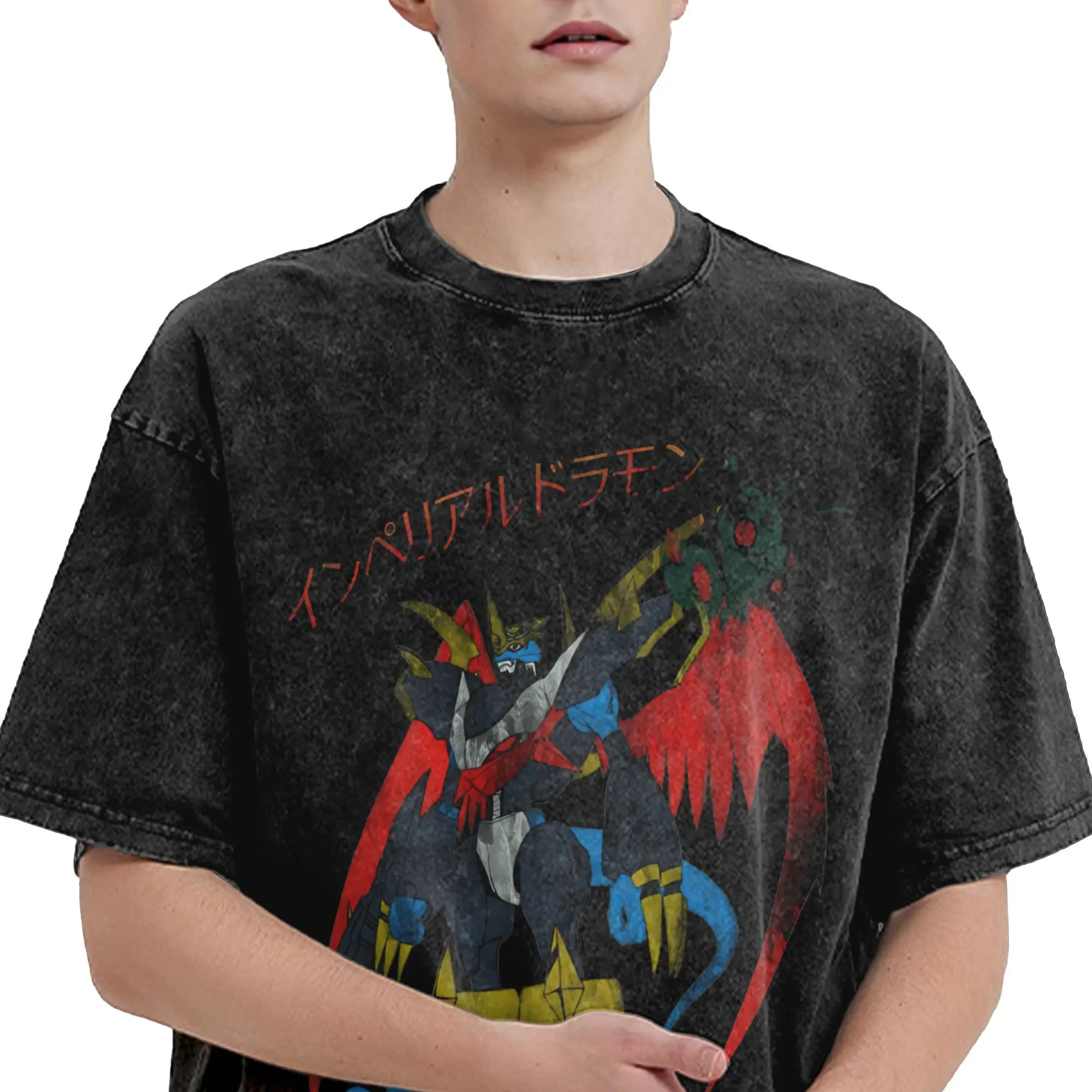 インペリアルドラゴンインファイターデジタルモンスターデジモン Tシャツヒップホップウォッシュ半袖原宿 Tシャツ男性女性ストリートウェア