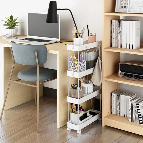 Estante de almacenamiento para el baño de 3/4 capas con ruedas, carrito organizador de productos de higiene alimentaria multifunción, almacenamiento para cocina y sala de estar