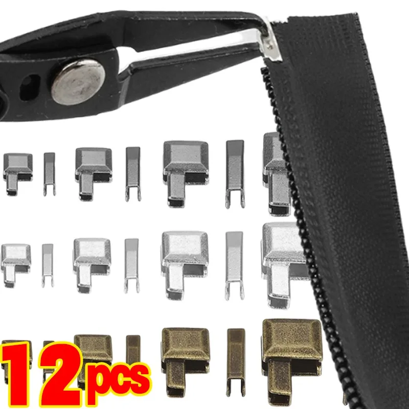

12 шт. комплект для ремонта молнии, металлические ползунки и булавки для куртки, сумки, пальто, одежды, сменные аксессуары для застежки-молнии, инструменты
