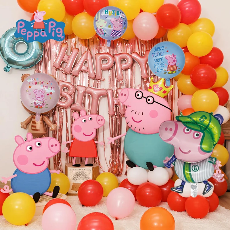 Juego de globos redondos de papel de aluminio de béisbol Peppa Pig George, suministros para fiestas infantiles, globos temáticos divertidos para celebraciones, 4 Uds.