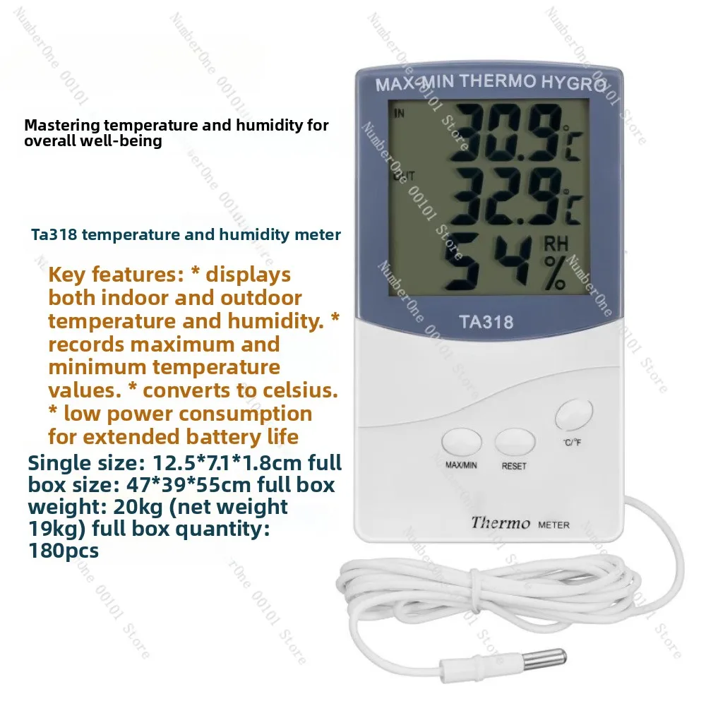 مقياس الرطوبة الحراري الإلكتروني TA318، شاشة كبيرة للاستخدام الداخلي والخارجي، مع مسبار للدفيئة للحيوانات الأليفة الزواحف، مستشعر ذكي #3