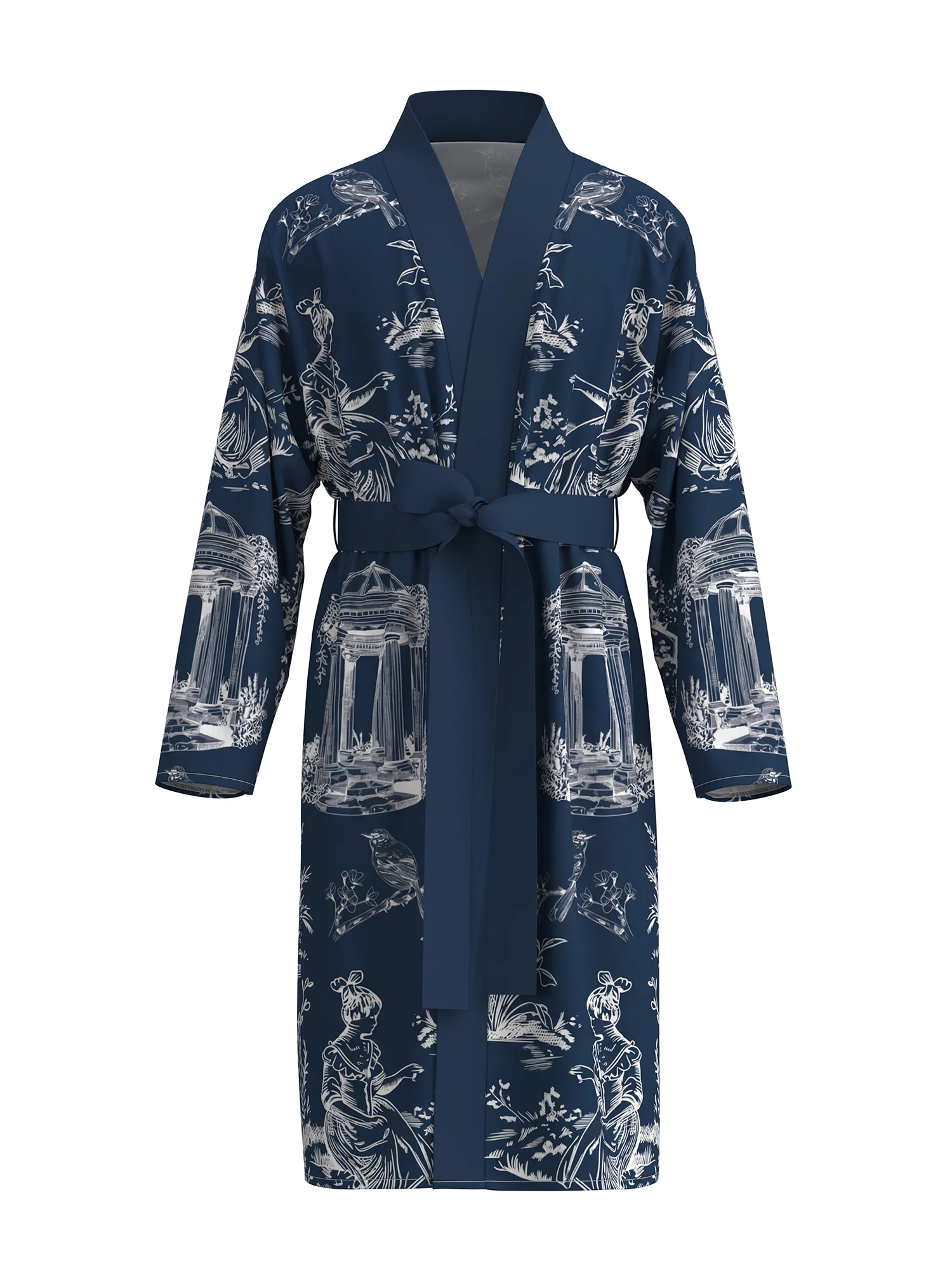

Men's bathrobe 3D printed French classical pattern bathrobe skin-friendly quick-drying spring and autumn thin style with belt