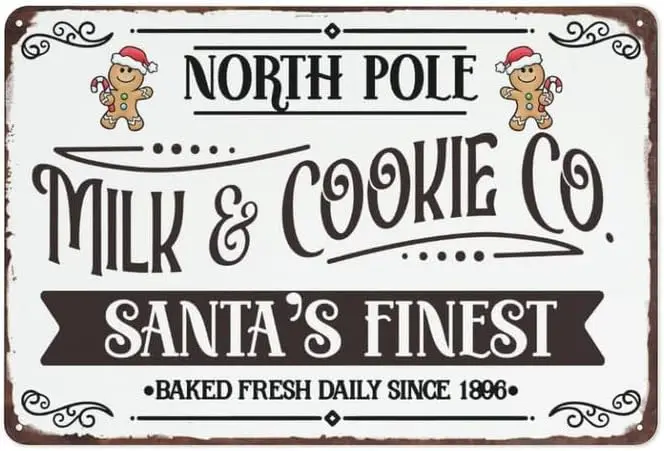 North Pole Milk and Cookie Co letrero de Metal, divertido letrero navideño de Papá Noel horneado para el hogar, cocina, cafetería, Bar, decoración de tienda, 8x12 pulgadas