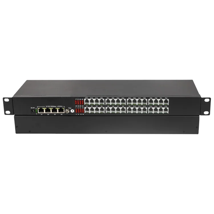 

32 Channel Fiber Optic Telephone Converter 4 Port Gigabit Isolated Ethernet IP Network Telephone Transmitter PCM Multiplexer