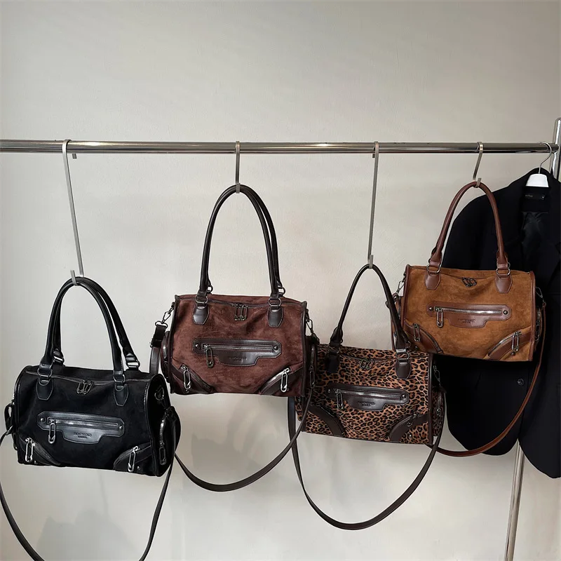 Tas Selempang Motif Leopard 2025, Tas Selempang Luas, Tas Jinjing Kasual Wanita untuk Siang dan Malam, Tas Selempang Minimalis, Bertekstur