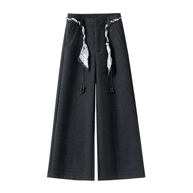 Драпированные брюки Bootcut для миниатюрных женщин, повседневные брюки с завязками, шарфом и поясом