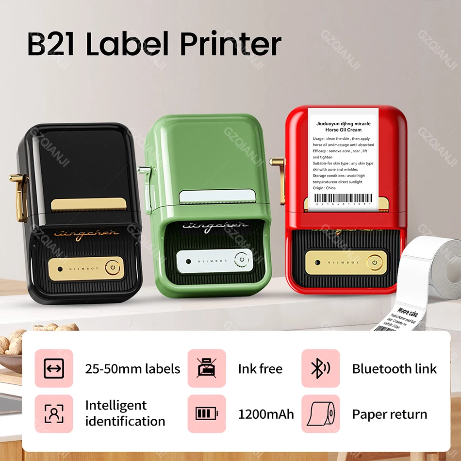 Niimbot B21 B1 Wireless Thermal Label Printer Multifunctional Adhesive Self-adhesive Labeller Sticker Machine 20-50mm Paper Roll