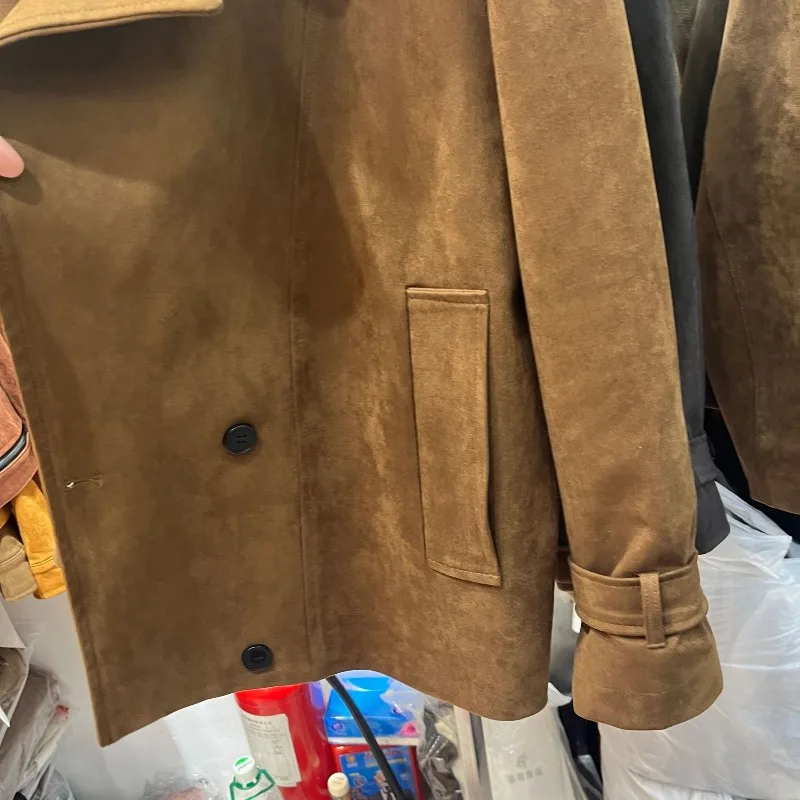 2025 Fall/Winter New Solid Color Jacket Spring and Autumn Loose and Versatile Retro Fashionable Suede Trench Coat Jacket