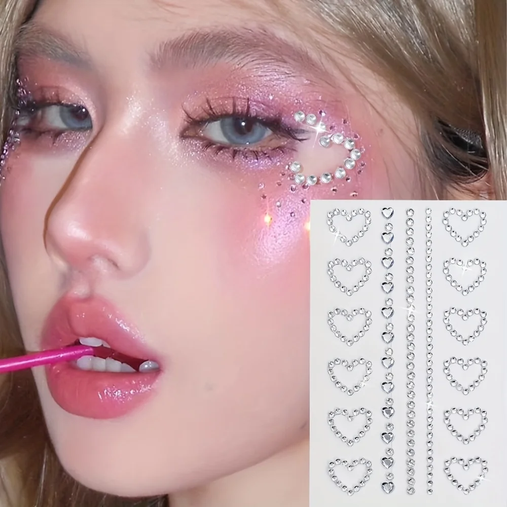 1 pedaço de diamante luminoso rosto remendo maquiagem dos olhos suporte maquiagem amor rosto acessório adequado para desempenho bola maquiagem acesso