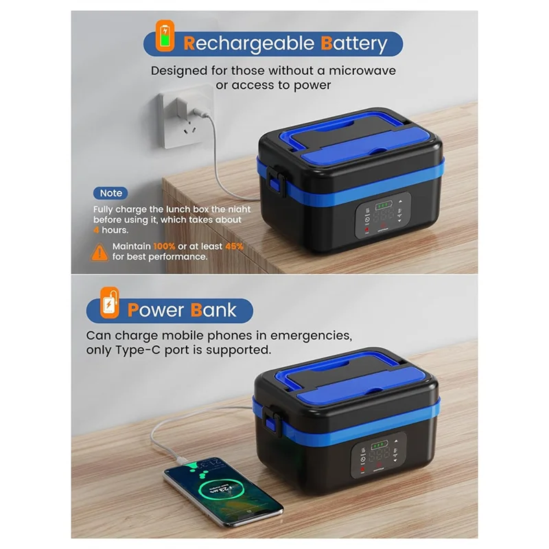 

A26T-Cordless Electric Lunch Box, Rechargeable Self-Heating Food Warmer With 16000Mah Battery,For Work/Travel/Car/Office