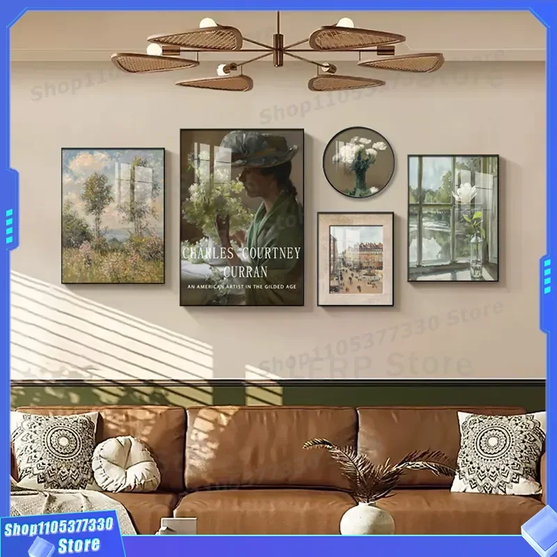 Yinghao French Retro Wall Art Canvas Painting Set for Living Room Sofa Background Corridor Porch Decor Chinese Antique Style