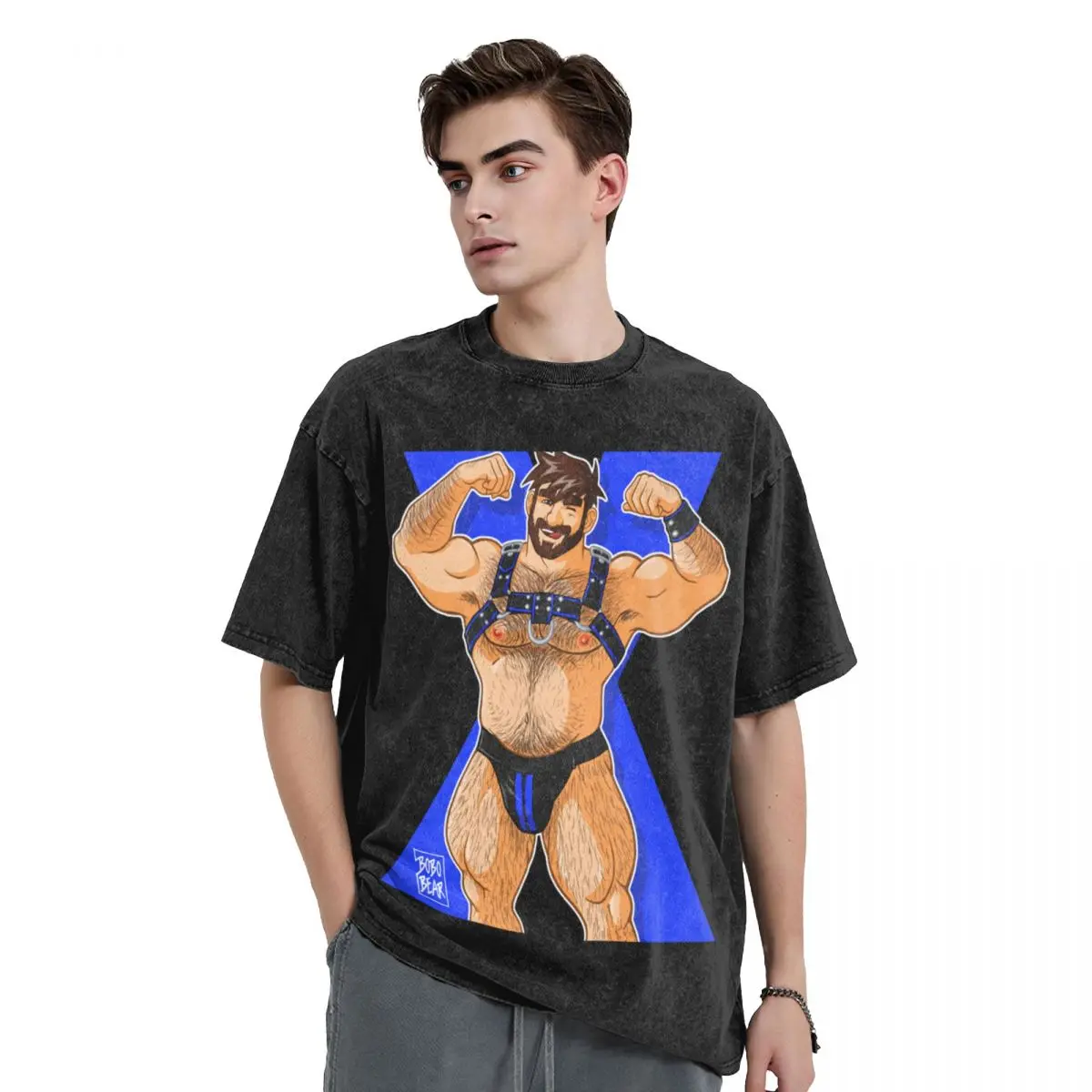 

ADAM LIKES HARNESS - BLUE T-Shirt boys whites plus size tops plus size clothes aesthetic clothes oversized t shirts for men