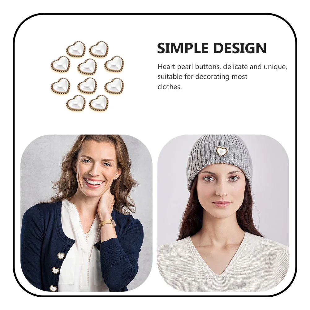 

10Pcs Heart Shape Pearl Buttons Alloy Clothing Accessories DIY Crafts Project Decor Sewing Button Pearl Buttons