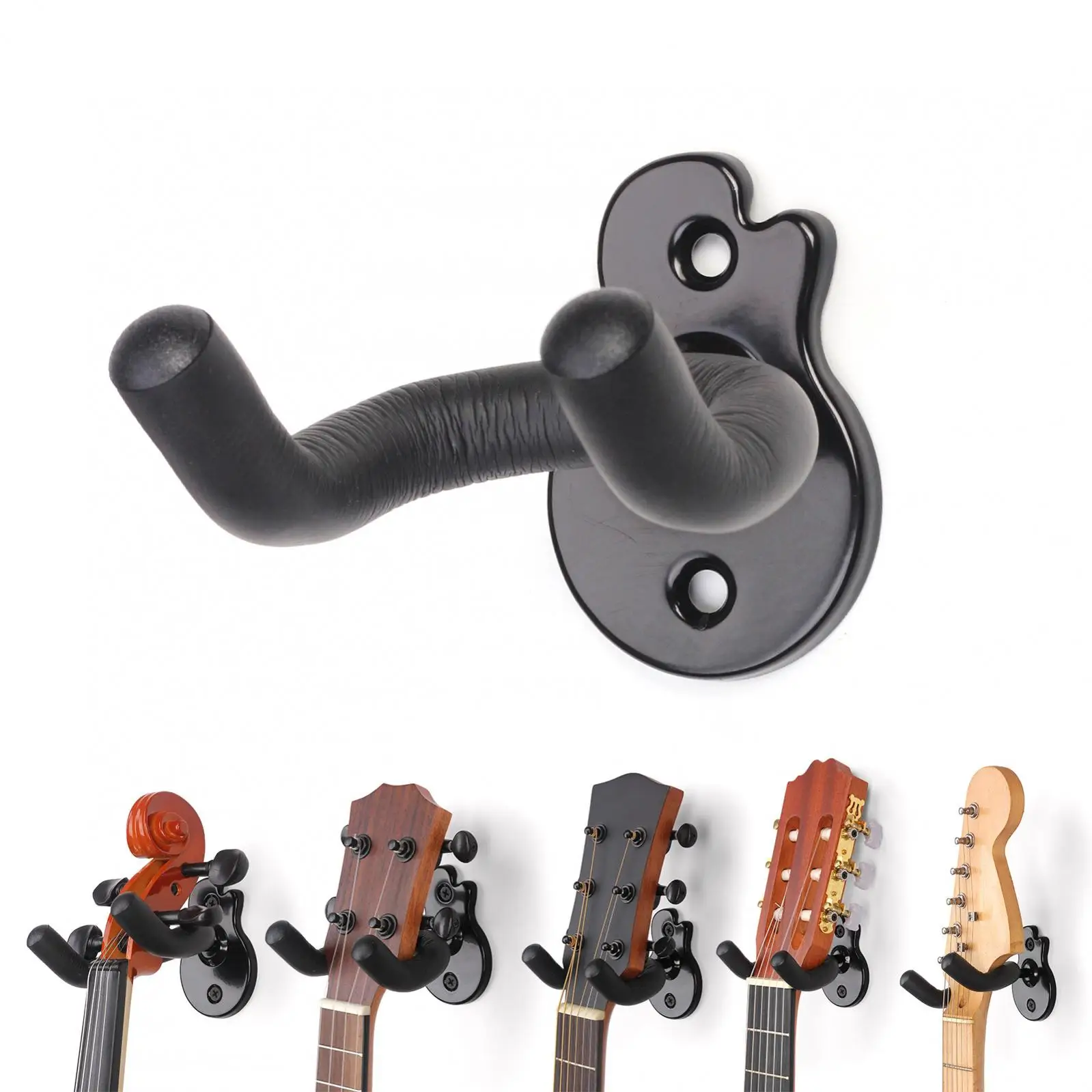 Metal Black Wall Mount Guitar Hanger for Guitars Bass Ukulele Violin, Cutaway Guitar Shape Holder Rack