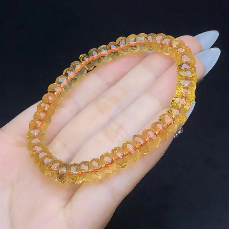 6.5MM Natural Citrine Faceted Bead Bracelet Handmade Women Healing Gemstone Crystal Strand Lovers Girlfriend 1PCS