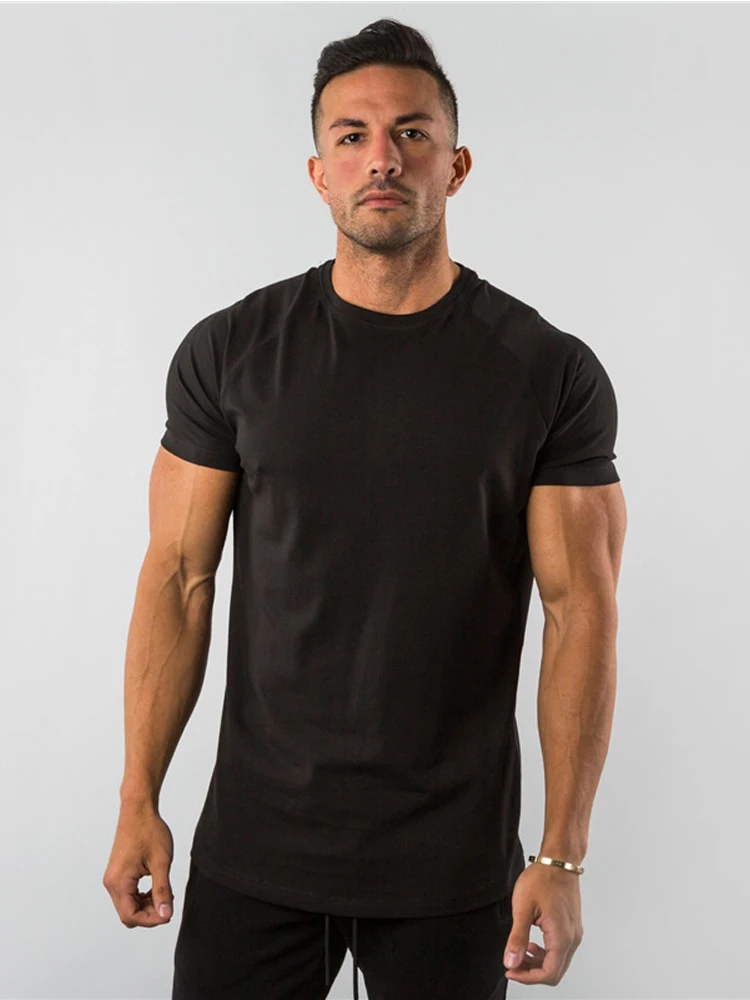 T-shirt hommes décontracté à manches courtes jogging musculaire musculation T-shirt mâle gymnase Fitness hauts T-shirt Streetwear coupe ajustée été T-shirt