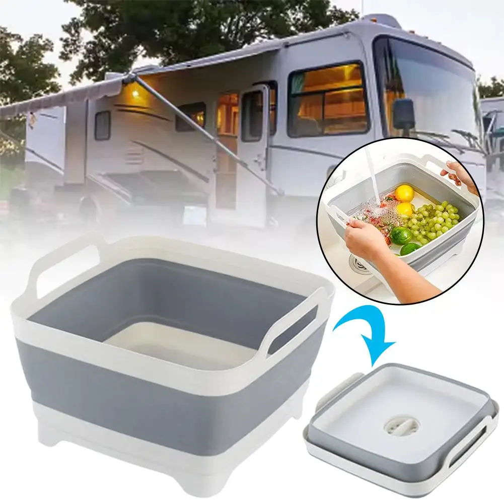 New Silicone Collapsible Bucket With Drain Plug Portable Folding Basin For Camping Fishing Picnics Large Capacity Easy Storage