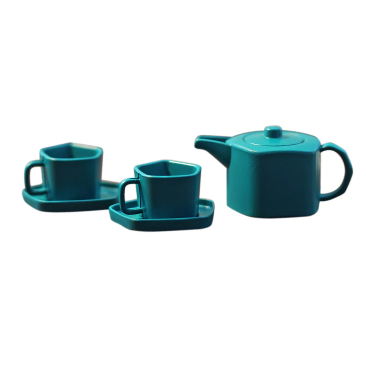 1:12/1:6 Scale Miniature Dollhouse Alloy Teapot with Cup and Saucer Kitchenware for OB11 Blyth Toy, Emerald Green,L