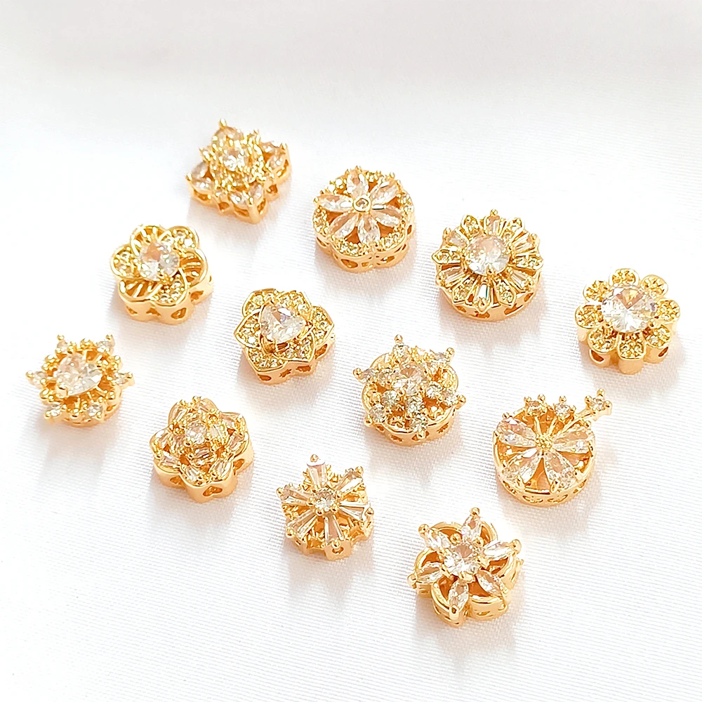 Brass Coated Gold Zircon Inlay Square Circular Porous Spacer Beads DIY Jewelry Making Necklace Bracelet Accessories Materials