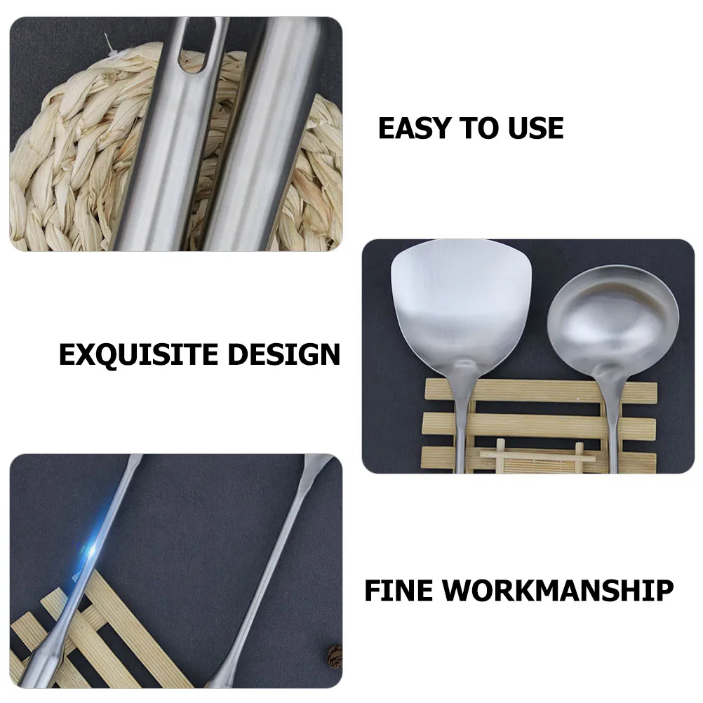 

1 set Stainless Steel Spatula Ladle Set Kitchen Utensils High Strength Corrosion Resistant Hang Hole Design Practical