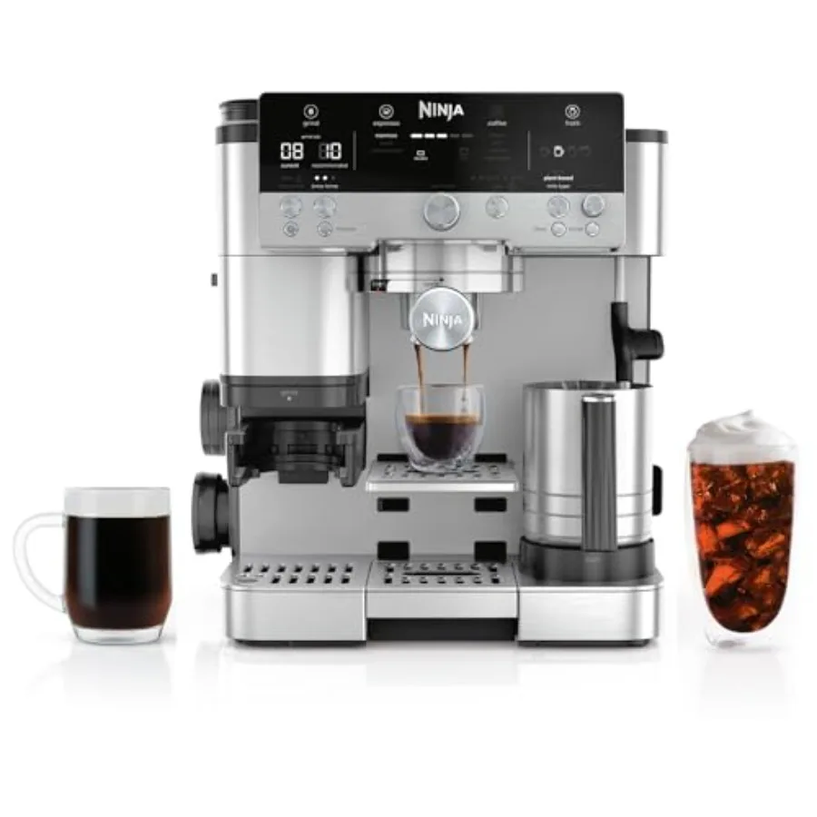

Кофемашина Luxe Cafe Premier 3-в-1 для эспрессо, капельного кофе и быстрого холодного заваривания с встроенной кофемолкой и автоматическим вспенивателем молока